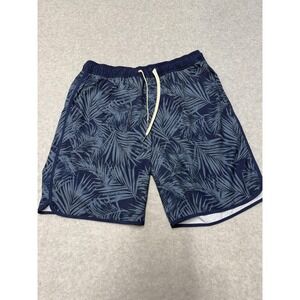 Fair Harbor Swim Trunks Mens Medium Blue Palm Print Lined Drawstring Quick Dry